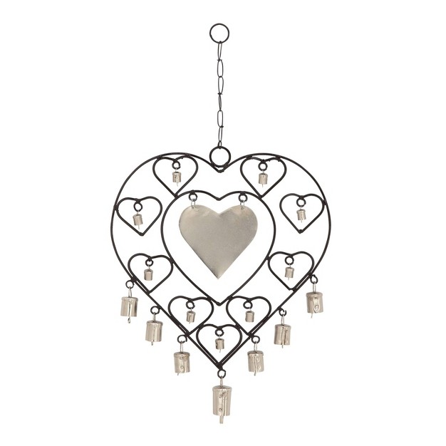 X 12 quot Eclectic Metal Hearts Windchime Silver black Olivia amp May