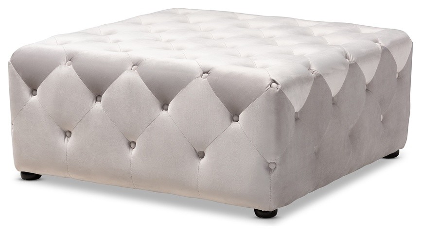 Modern Slate Gray Velvet Fabric Upholstered Button Tufted Cocktail Ottoman   Transitional   Footstools And Ottomans   by Imtinanz  LLC  Houzz