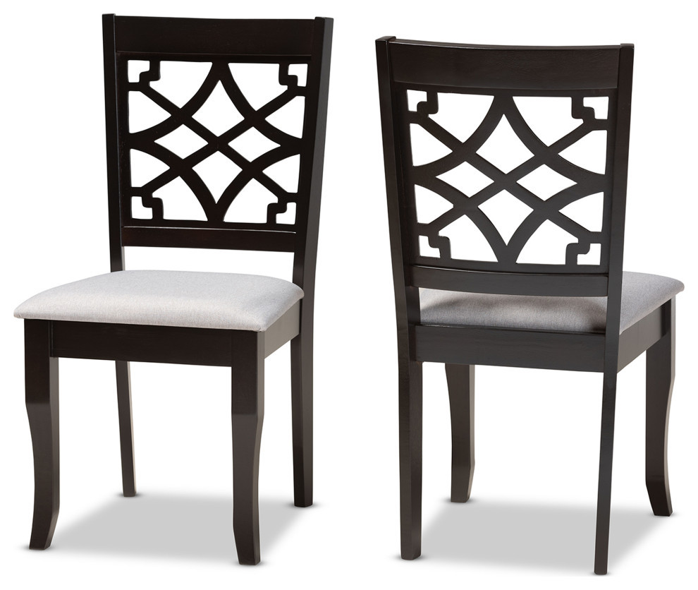 Marten Modern Gray Fabric and Dark Brown Wood 2 Piece Dining Chair Set   Transitional   Dining Chairs   by Baxton Studio  Houzz