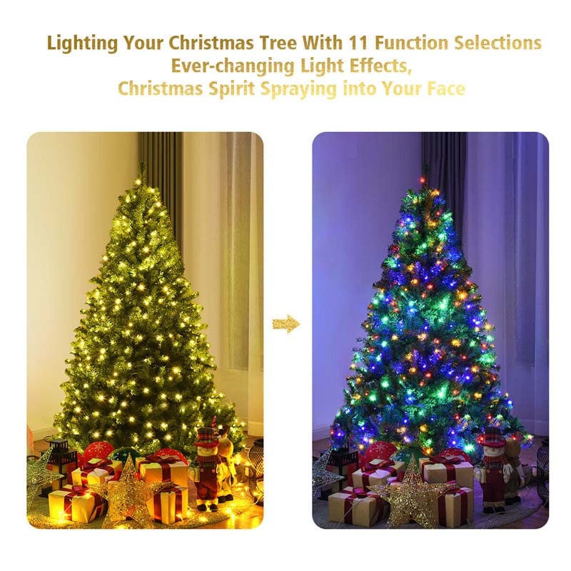 Premium Hinged Prelit Artificial Christmas Tree with Multi-Color LED Lights, 11 Lighting Modes, Metal Stand