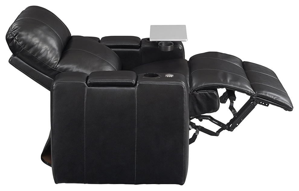 Modern Recliner  Faux Leather Seat With Swiveling Tray and Cup Holders   Modern   Theater Seating   by Decorn  Houzz