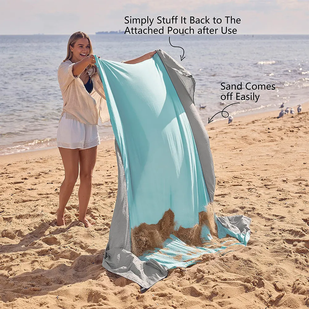 Free Sample Quick Dry Extra Large Beach Mat Blanket With 4 Stakes   Pockets Sand Proof Camping Picnic Mat