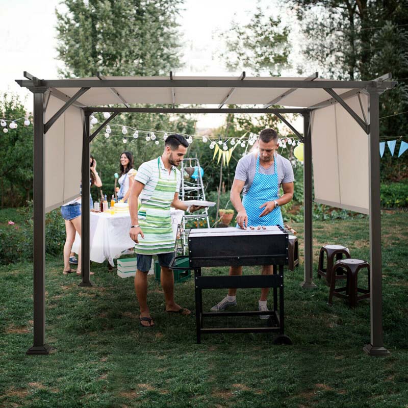 10 x 10 FT Metal Pergola with Retractable Canopy Outdoor Patio Pergola Gazebo Sun Shelter