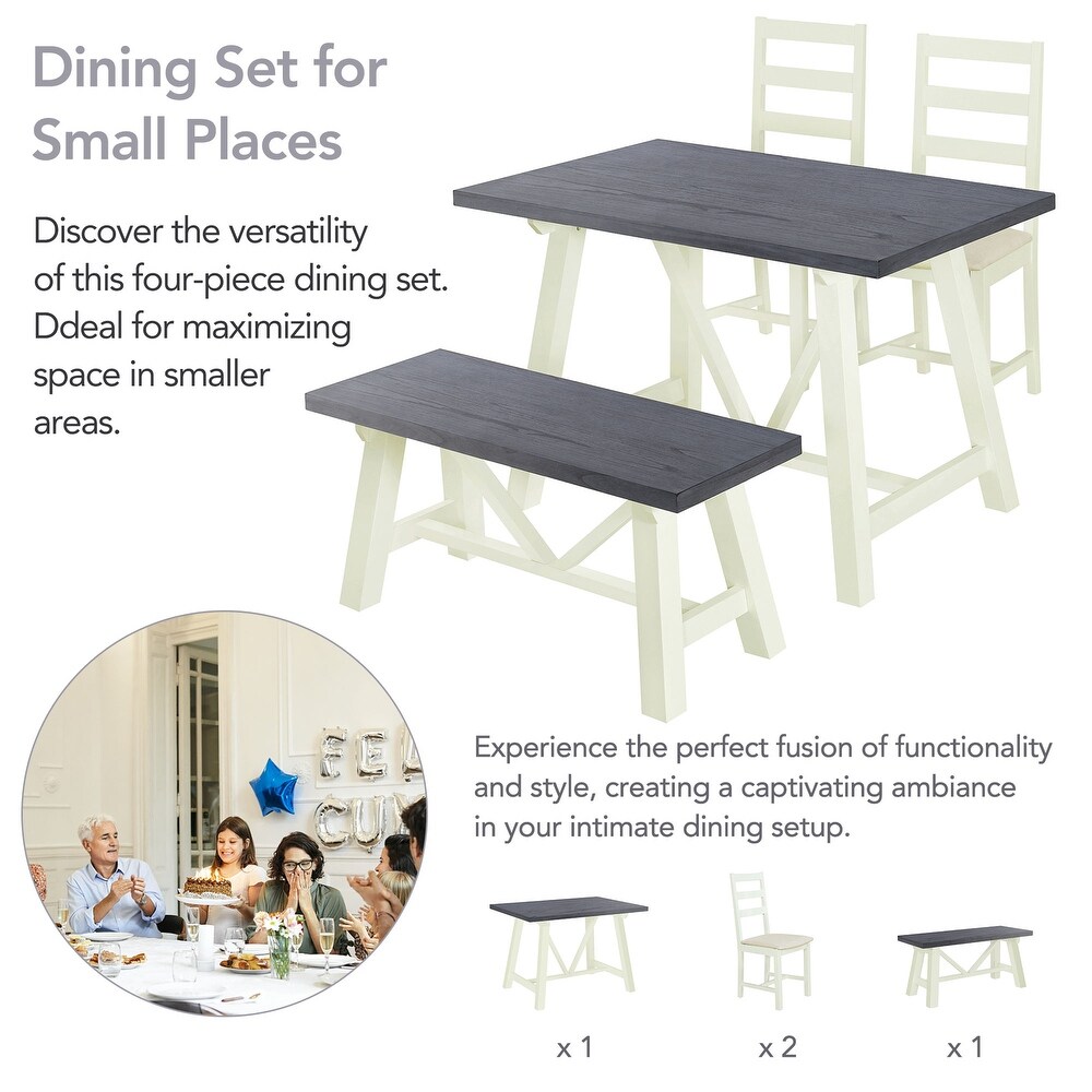 Rectangular 4 Piece Dining Set w/Bench Seating   Ladder Back Chairs