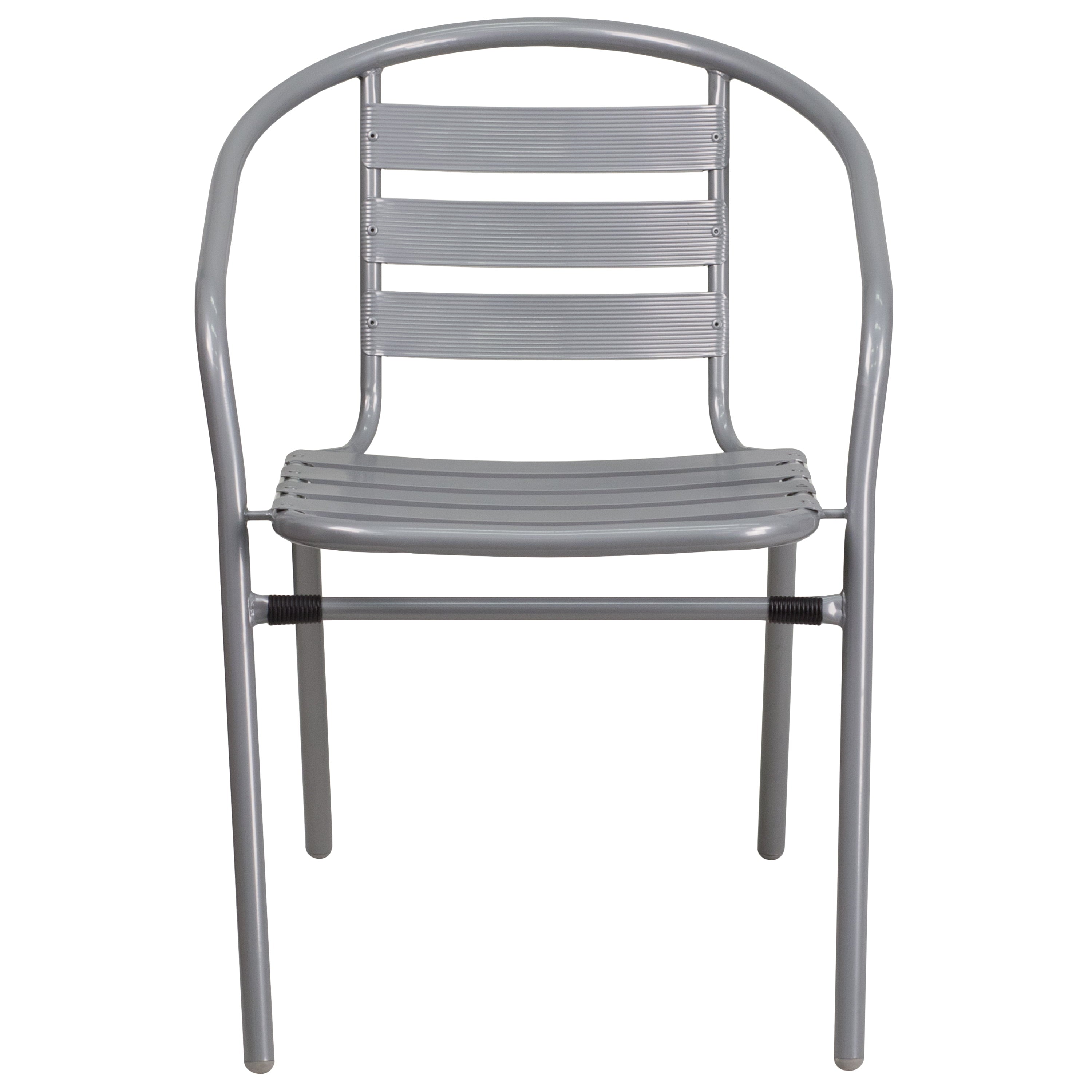 Flash Furniture 4 Pack Silver Metal Restaurant Stack Chair with Aluminum Slats