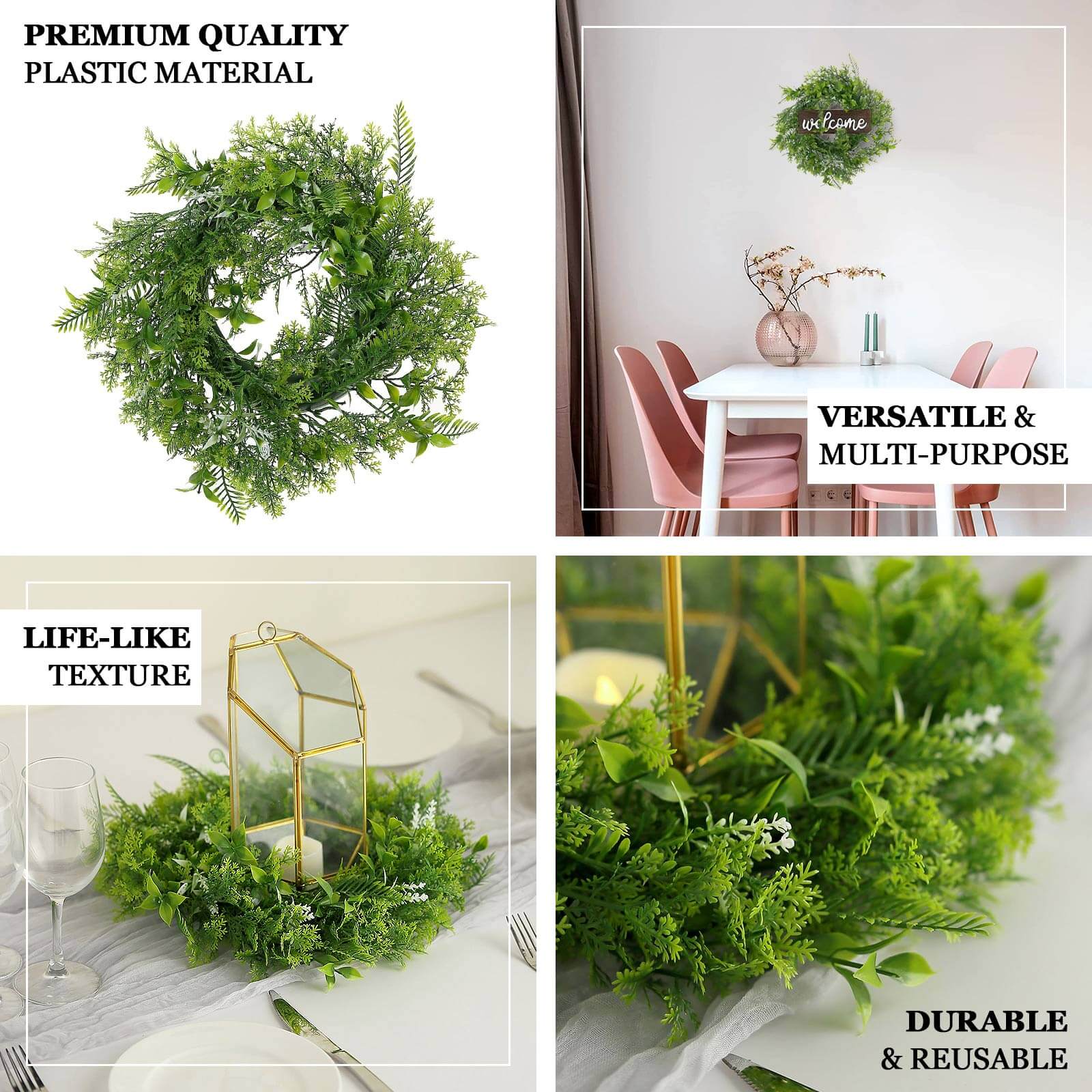 2 Pack Green Artificial Fern Leaf Mix Pillar Candle Ring Wreaths 4