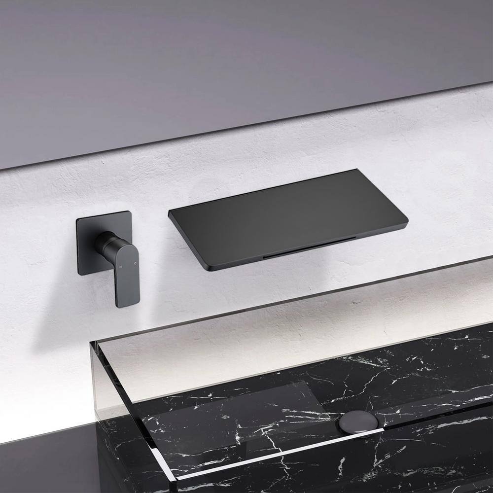 Single Handle Rectangular Waterfall Wall Mounted Bathroom Faucet in Matte Black CER-LQW1-0467