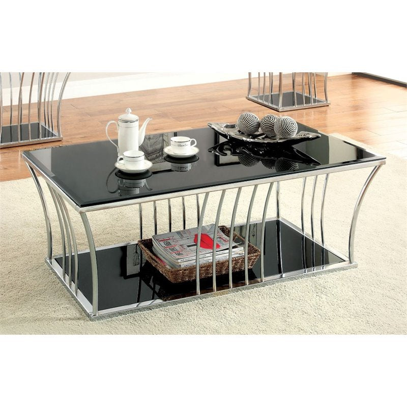 Furniture of America Lethe Modern Metal Coffee Table in Black and Chrome