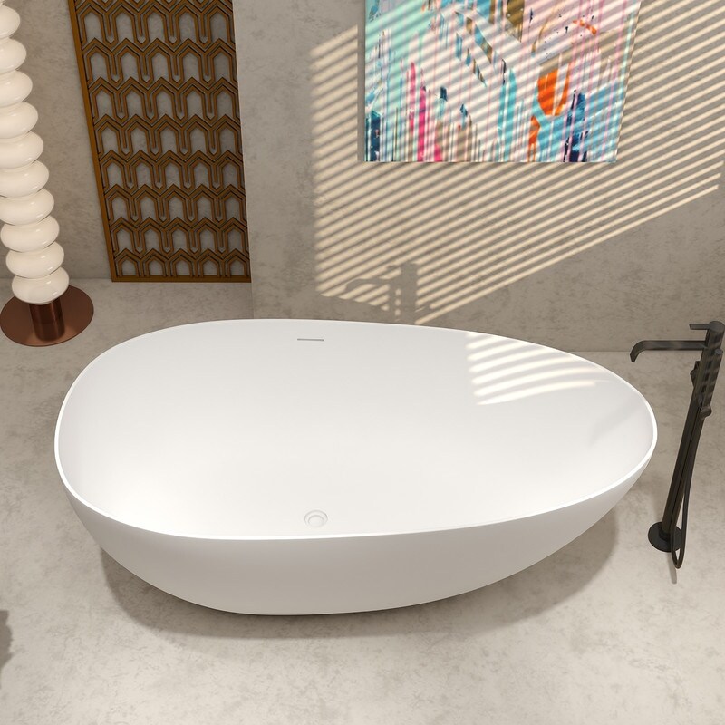 MEDUNJESS 67'' Freestanding Soaking Stone Resin Bathtub