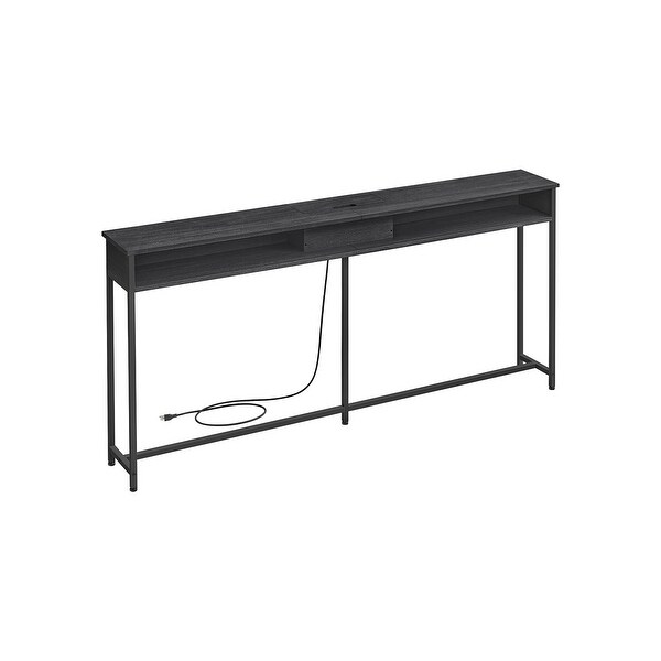 Narrow Console Table - 70.9 Inch Sofa Table with 2 Outlet and 2 USB Ports， Long Entryway Table， Home Office or Living Room