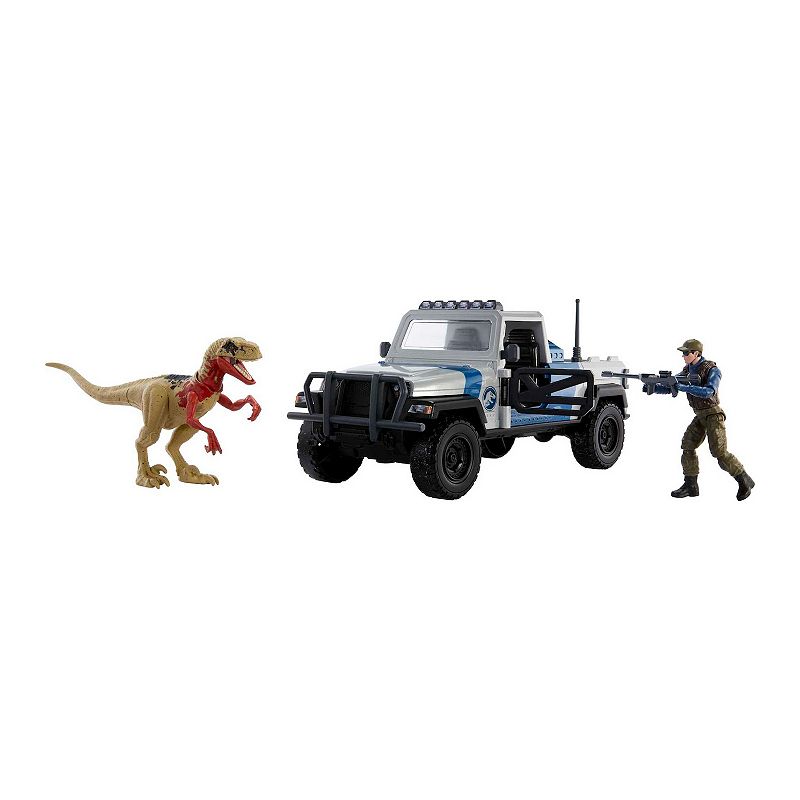 Mattel Jurassic World Smashable Truck With Atrociraptor Dinosaur and Human Figures