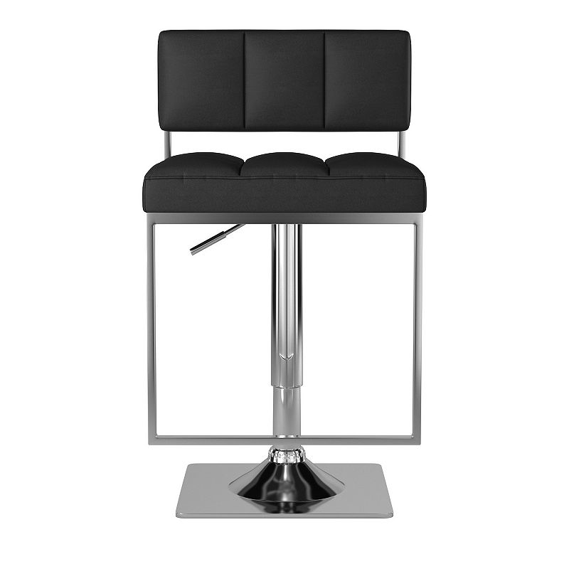 Adjustable Contemporary Metal Bar Stool， Black and Silver