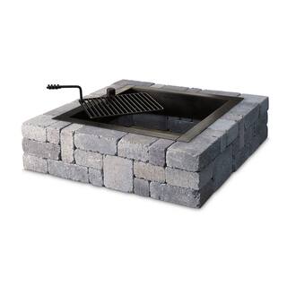 Necessories Victorian 48 in. x 12 in. Square Concrete Wood Burning Bluestone Fire Pit Kit with Cooking Grate 3500019