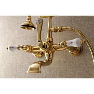 Kingston Brass Vintage 7 in. Center 3-Handle Claw Foot Tub Faucet with Handshower in Polished Brass HAE555T2