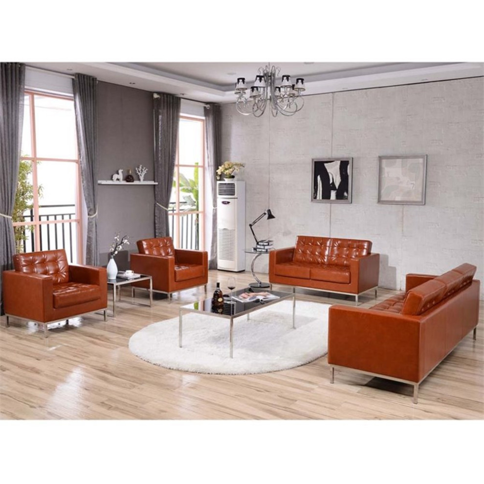 Pemberly Row Modern / Contemporary Leather Reception Chair in Cognac Brown   Contemporary   Armchairs And Accent Chairs   by Homesquare  Houzz