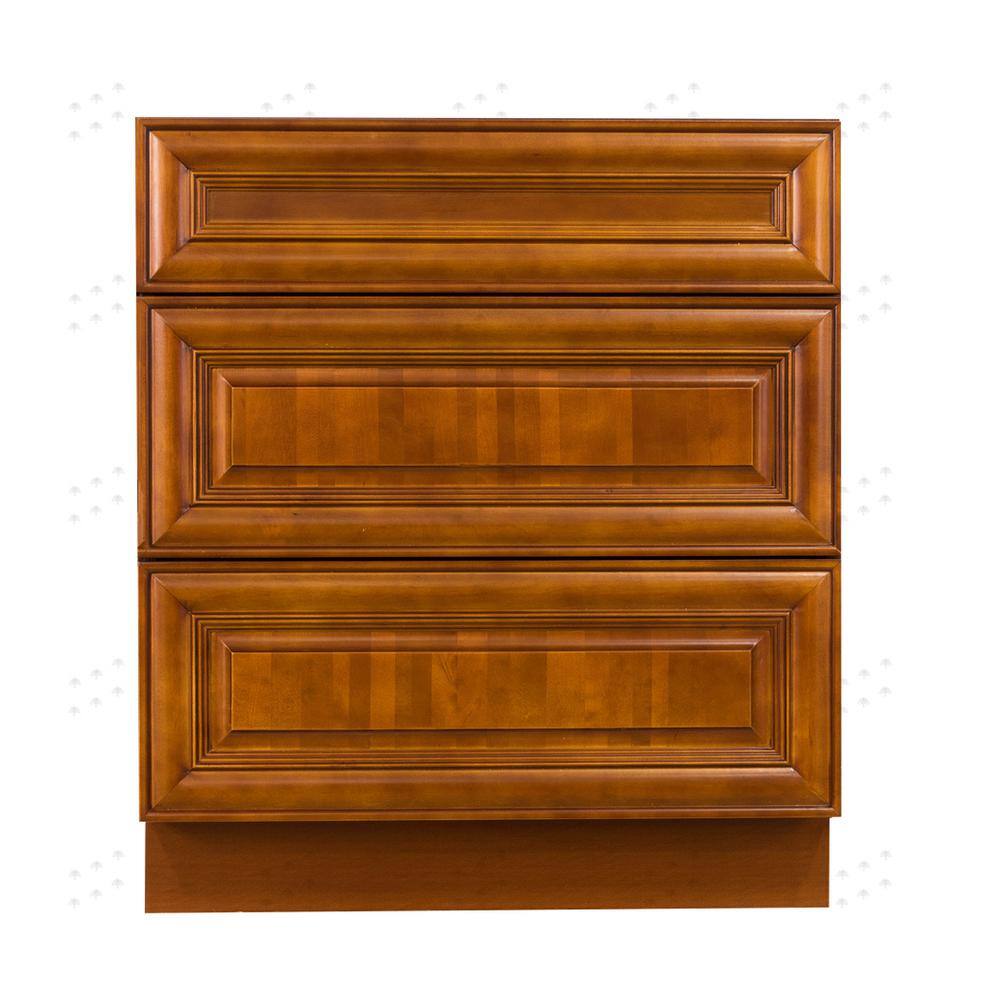 LIFEART CABINETRY Cambridge Assembled 27x34.5x24 in. Base Cabinet with 3 Drawers in Chestnut AC-DB27-3