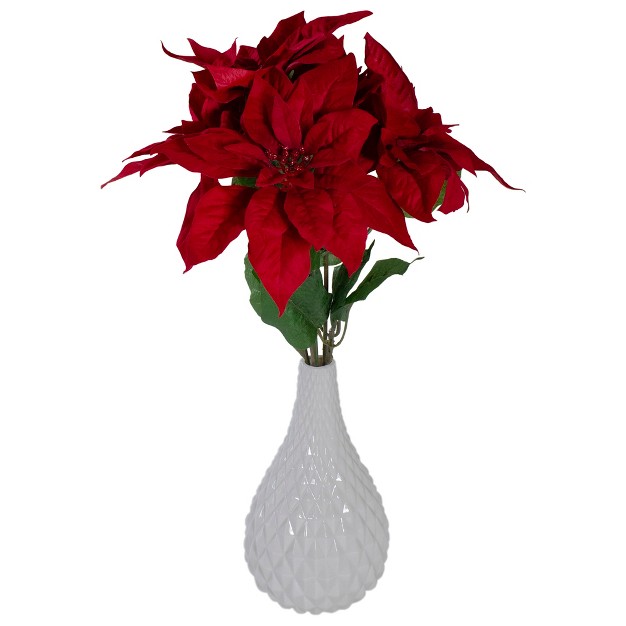 Red And Green Artificial Poinsettia Christmas Pick