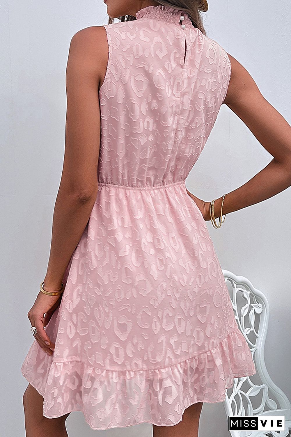 Chiffon Lace Ruffle Neck Short Dress Wholesale