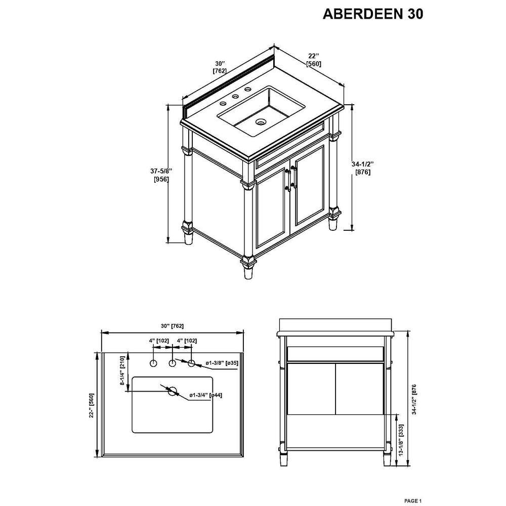 Home Decorators Collection Aberdeen 30 in. x 22 in. D x 34.5 in. H Bath Vanity in White with White Carrara Marble Top Aberdeen 30W