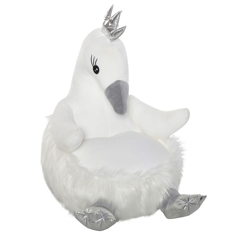 Qaba Stuffed Animal Sofa Armrest Chair Cartoon Storage Bean Bag Chair for Kids with Cute Swan Flannel PP Cotton 22 x 16 x 22 White