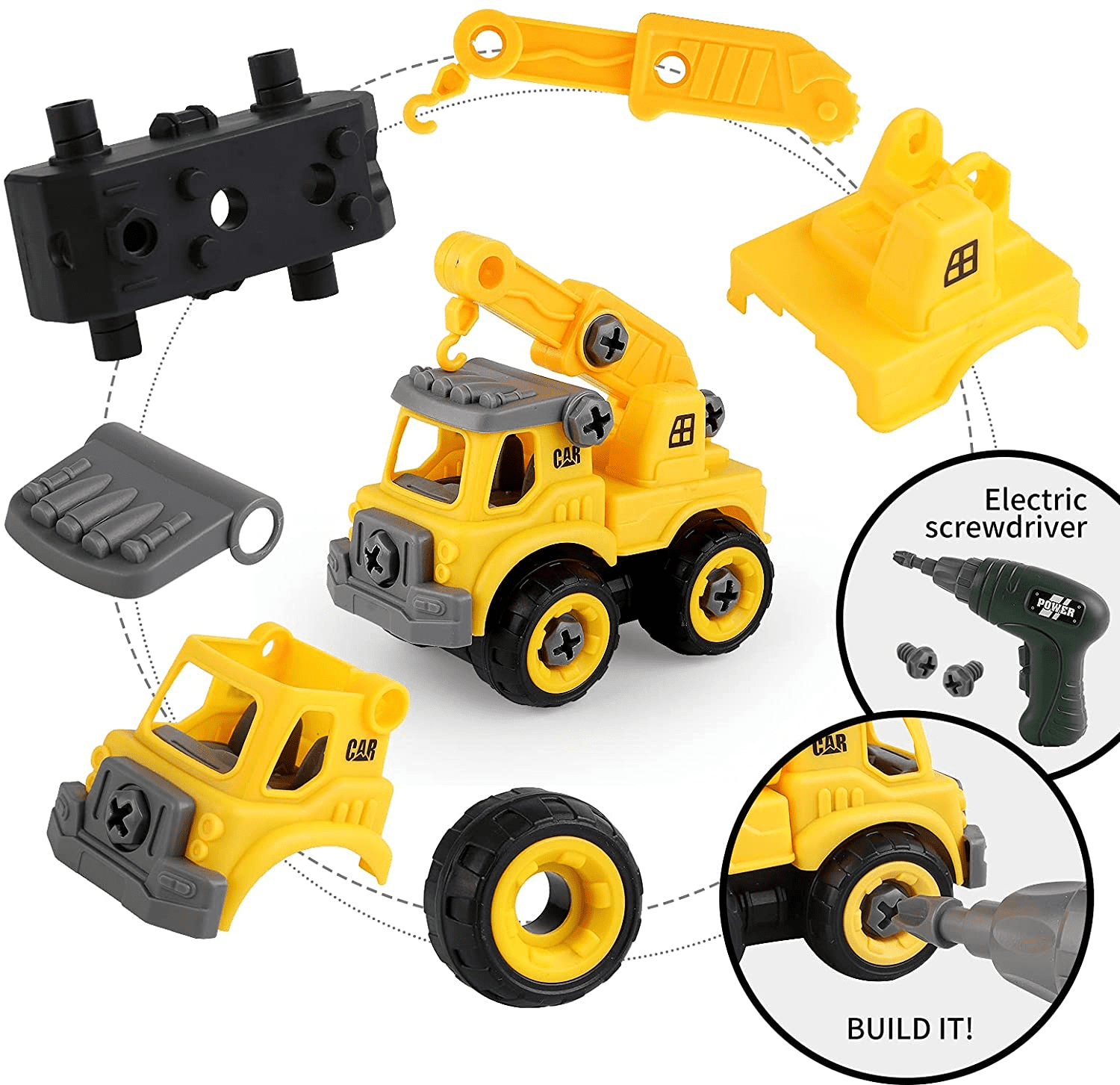 Toys for Boys 3-6 Years Take Apart Construction Trucks 8 Cars Toys with Electric Drill and Map Kids STEM Building Toys