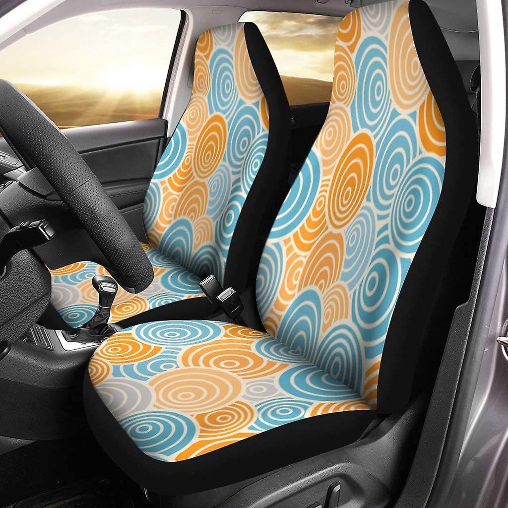 Set Of 2 Car Seat Covers Pattern Funky Orange And Blue Retro 70s Happy Funny Universal Auto Front Seats Protector Fits