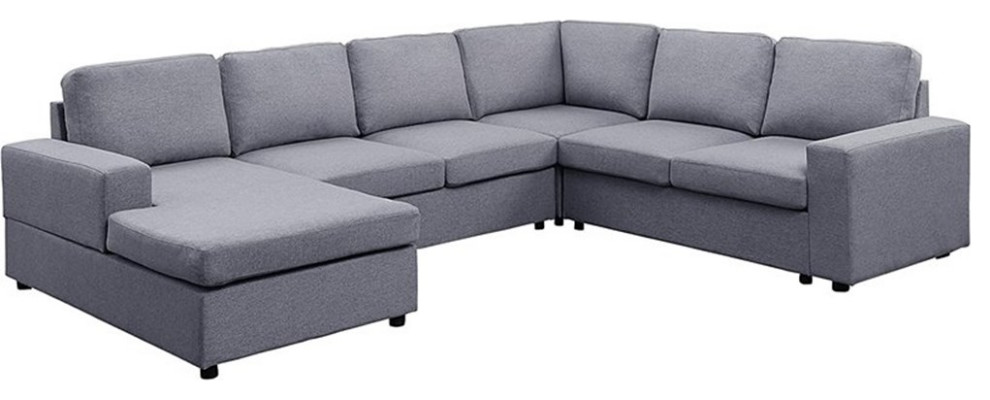 Bowery Hill Contemporary Fabric 6 Seat Reversible Sectional Sofa Chaise in Gray   Transitional   Sectional Sofas   by Homesquare  Houzz