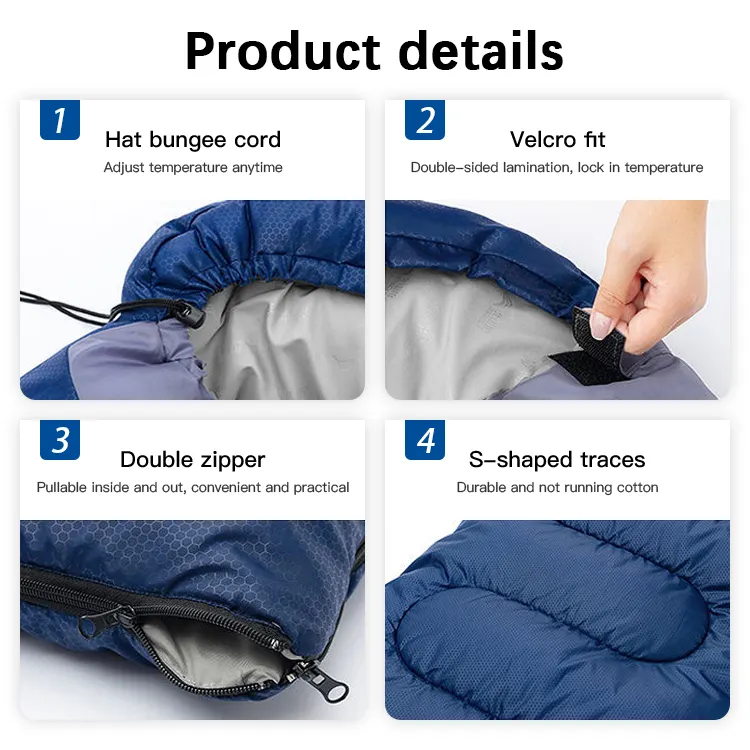 190T Dark Blue 700g (180+30)*75cm Super Warm Winter Waterproof Hiking Camping Emergency Sleeping Bags For Adults