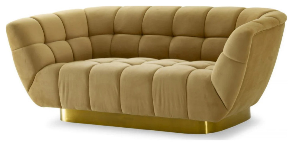 Tolen Glam Mustard and Gold Fabric Loveseat   Contemporary   Loveseats   by Rustic Home Furniture Deco  Houzz