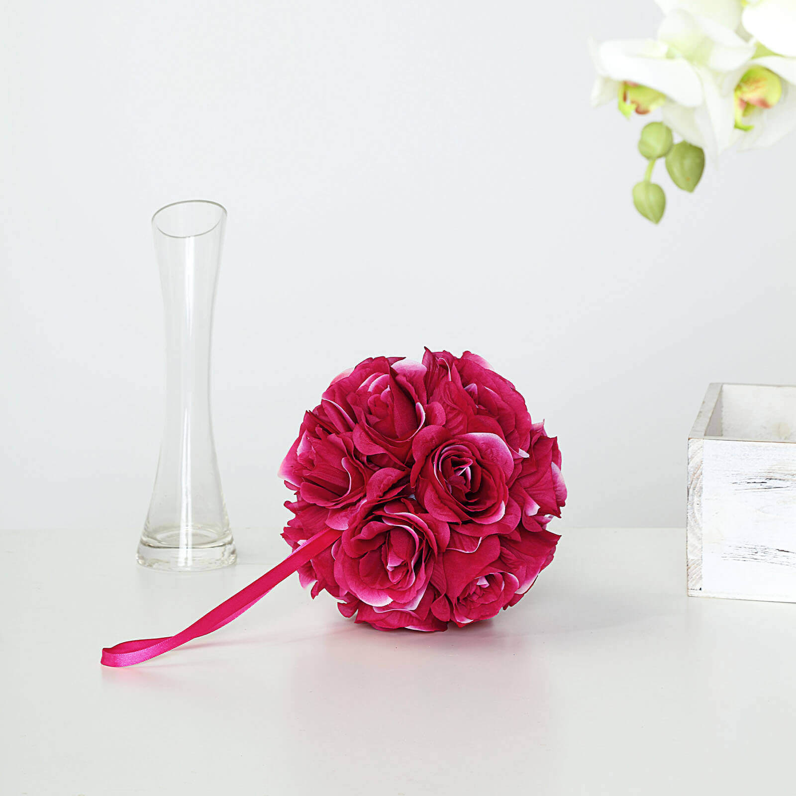 2 Pack Fuchsia Artificial Silk Rose Kissing Ball, Flower Ball 7