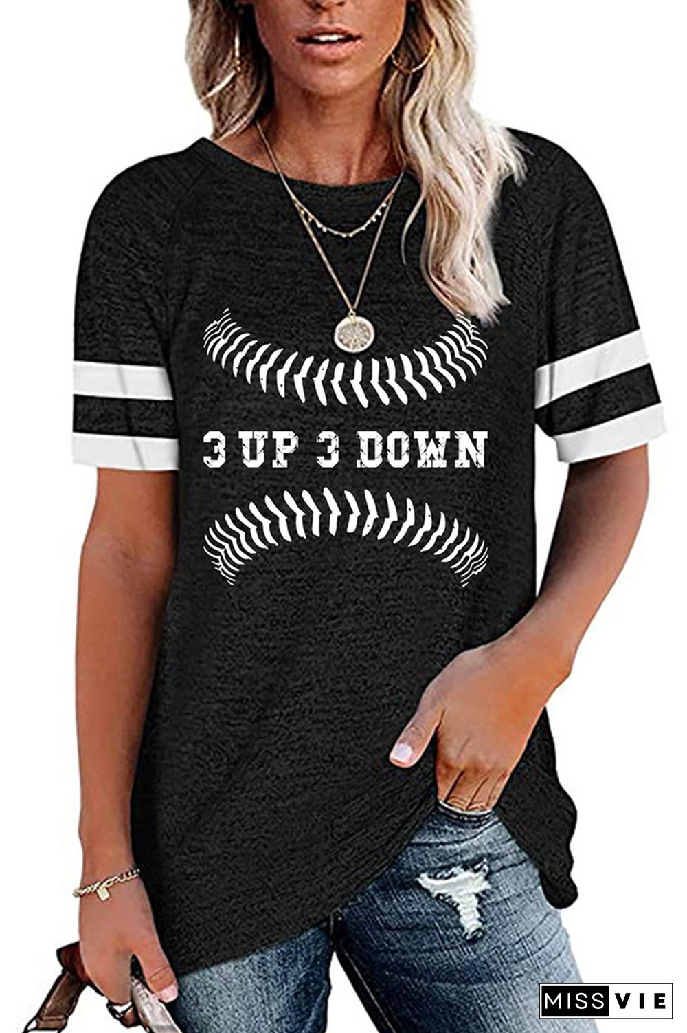 3 UP 3 Down Letter Print Graphic Tees for Women Wholesale Short Sleeve T shirts Top