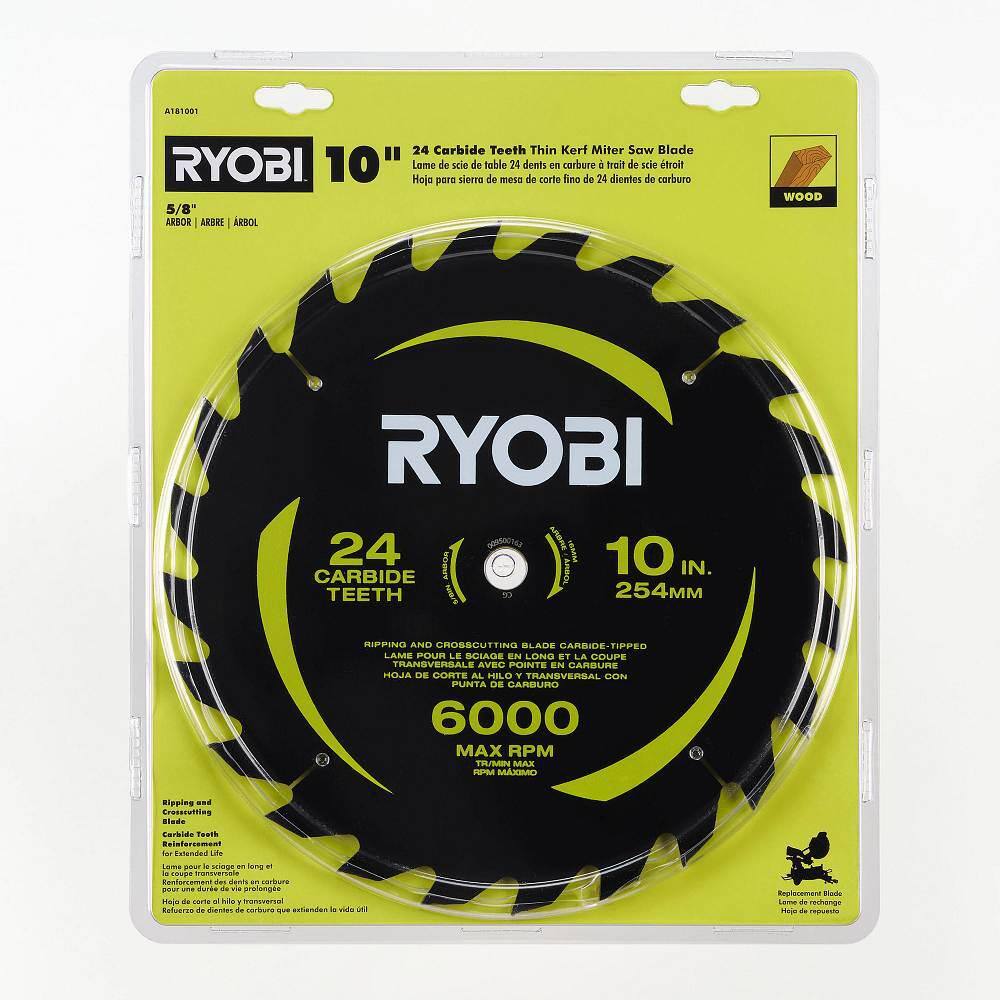 RYOBI 10 in. 24 Carbide Teeth Thin Kerf Miter Saw Blade A181001