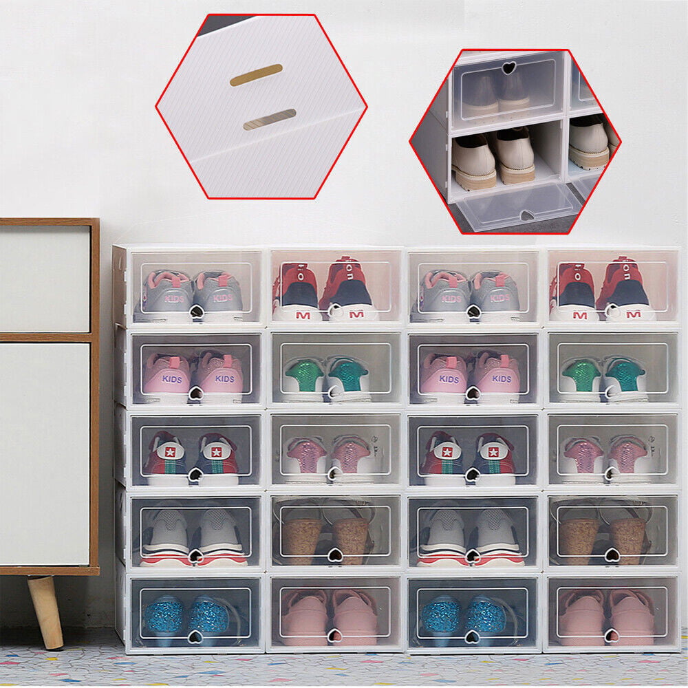 20x Shoe Storage Box Sneaker Case Stackable Container PP Plastic White with Lid