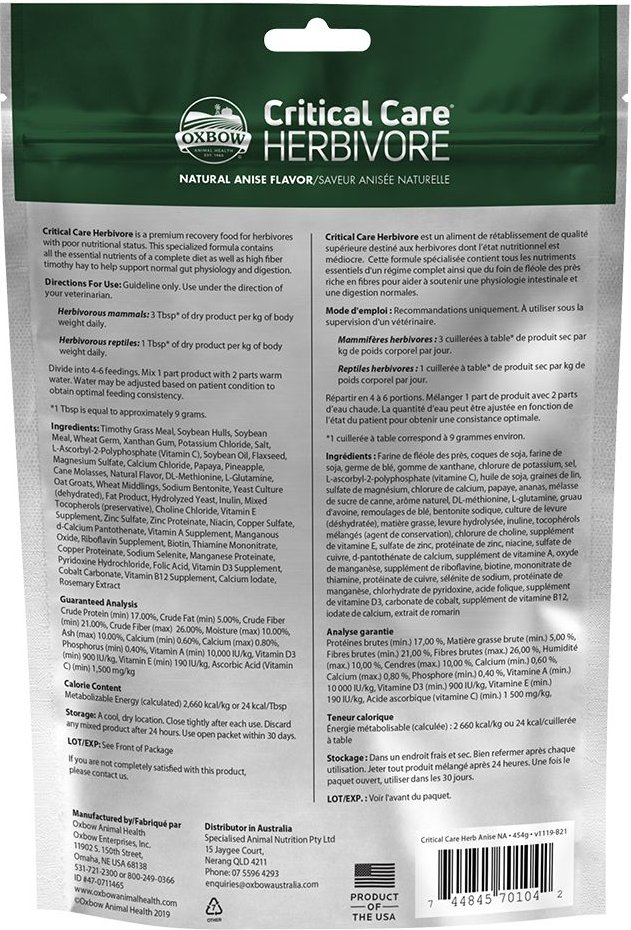 Oxbow Critical Care Herbivore Anise Small-Pet Health Supplement