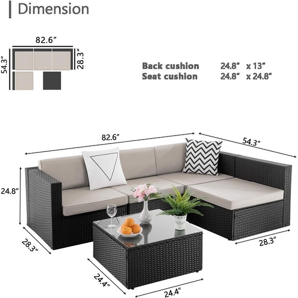 Bossin 5 Pieces Outdoor Patio Furniture Sets Patio Sofa，Outdoor Indoor Wicker Conversation Set with Table