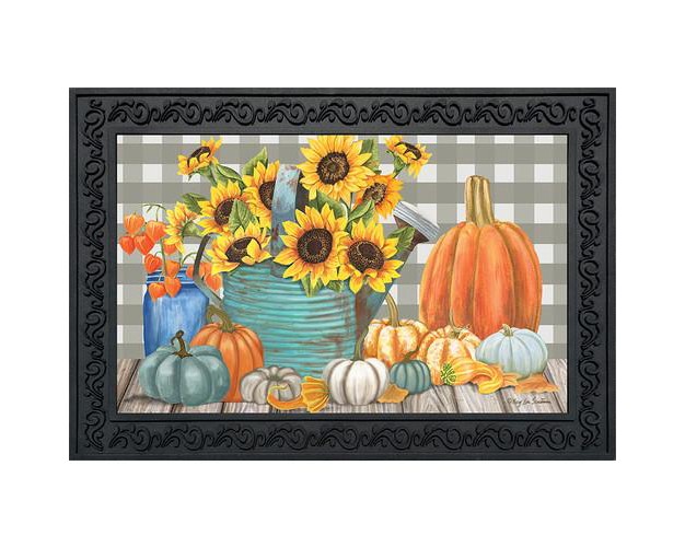 Briarwood Lane Sunflower Watering Can Fall Doormat Pumpkins Flora