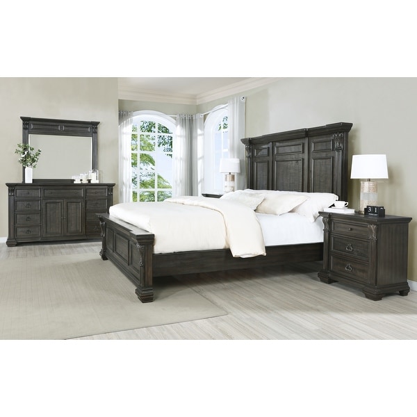 Roundhill Furniture Farson Distressed Dark Walnut Finish 4-piece Bedroom Set - - 33084958