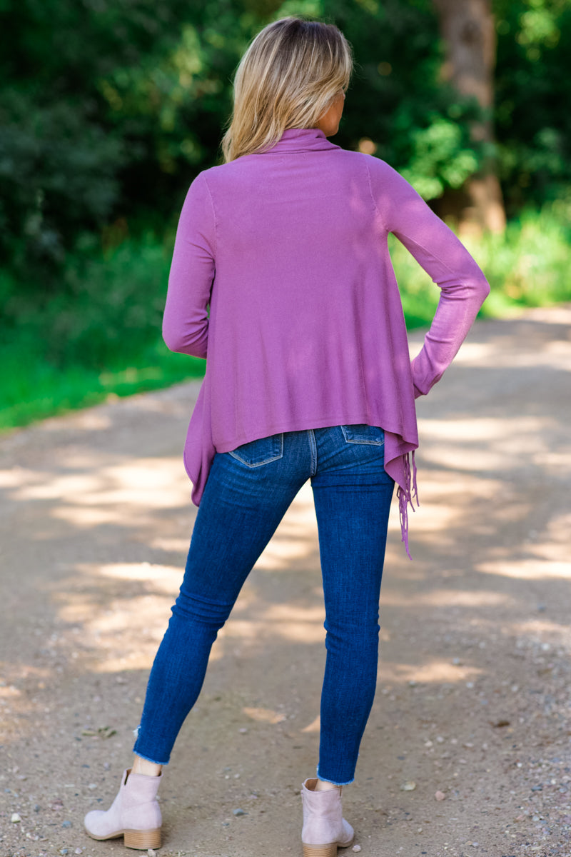 Mauve Fringe Trim Cardigan