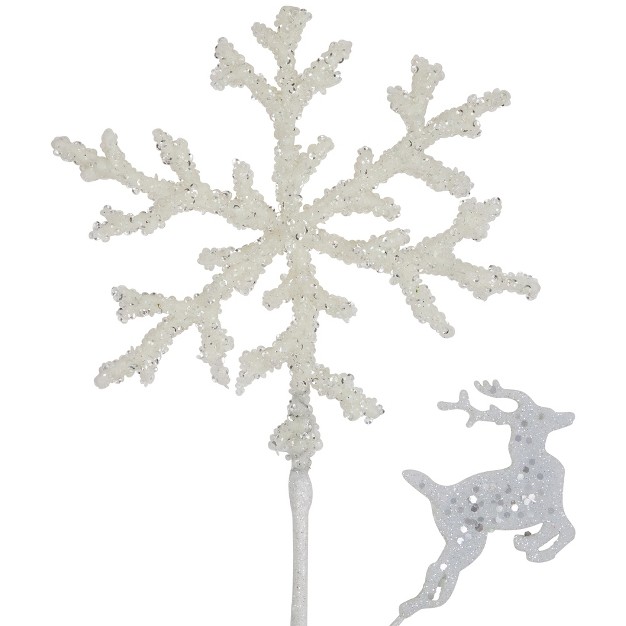 Glittered White Snowflake And Reindeer Christmas Spray