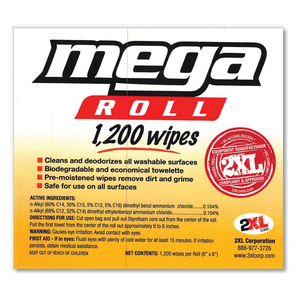 2XL Gym Wipes White Mega Roll Cleaning Wipes Refill 8 x 81200Roll 2 RollsCarton TXLL420