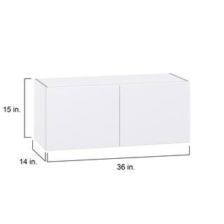 J COLLECTION Fairhope Glacier White Slab Assembled Wall Bridge Kitchen Cabinet (36 in. W x 15 in. H x 14 in. D) DSW3615-FR