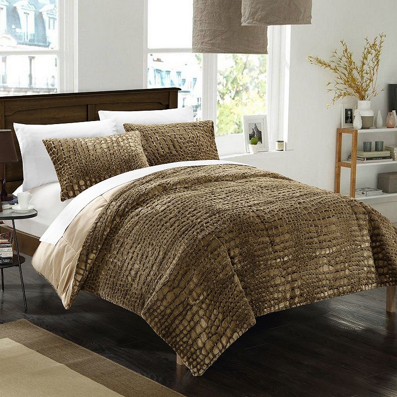 Alligator Faux Fur 3-piece Queen Comforter Set