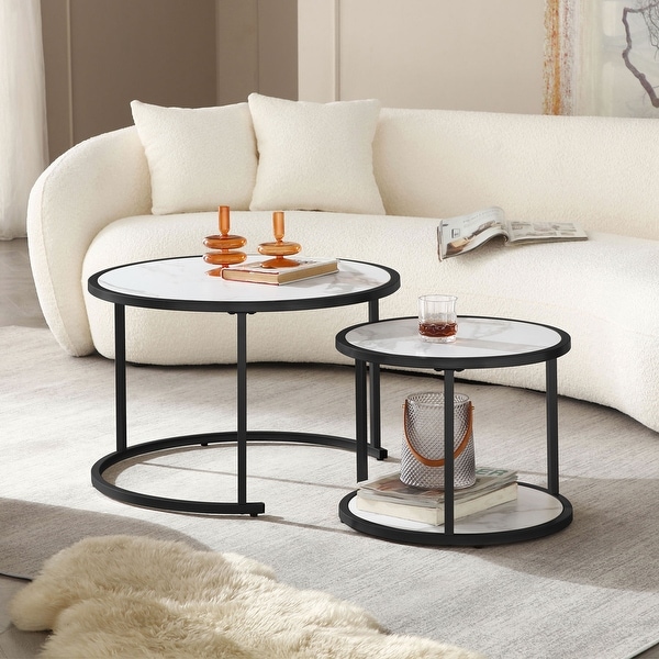 JASIWAY Marble Pattern MDF Top with Metal Frame Nesting Coffee Table