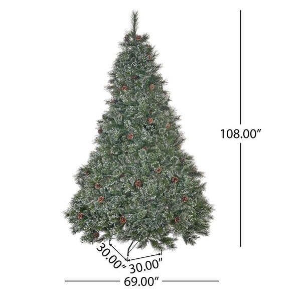 9ft Faux Cashmere Pine，Spruce PreLit/Unlit Artificial Christmas Tree with Snowy Branches Pinecones by Christopher Knight Home