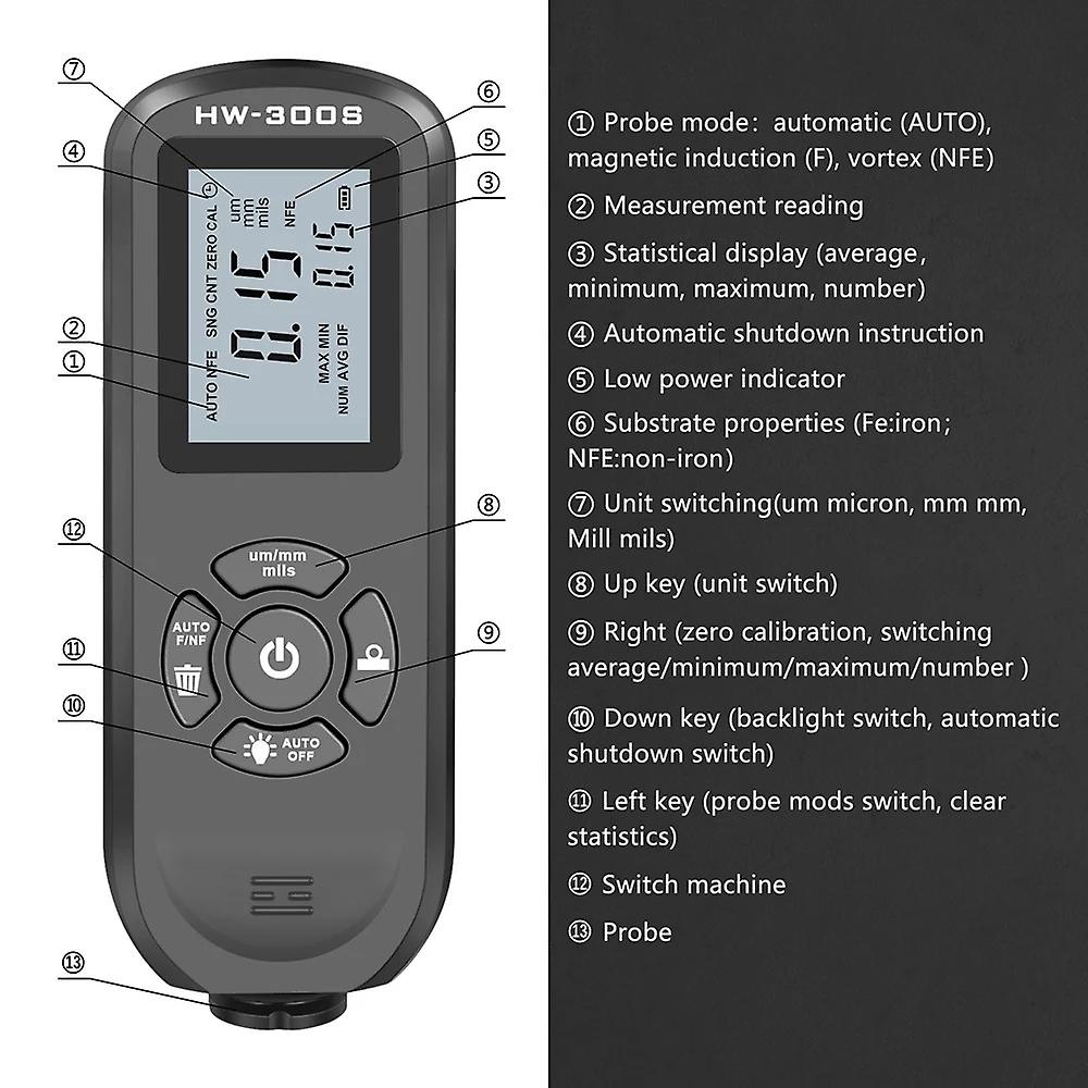 Coating Thickness Gauge High Accurancy Digital Paint Film Thickness Tester Lcd Backlight Display Thickness Measuring Tool