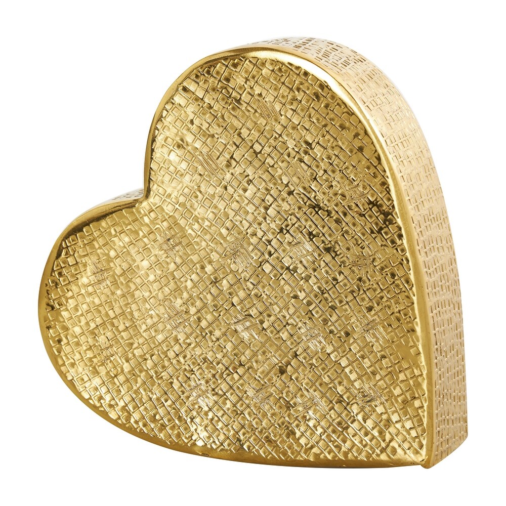 Gold or Silver Aluminum Slanted Heart Sculpture with Cube Textured Exterior