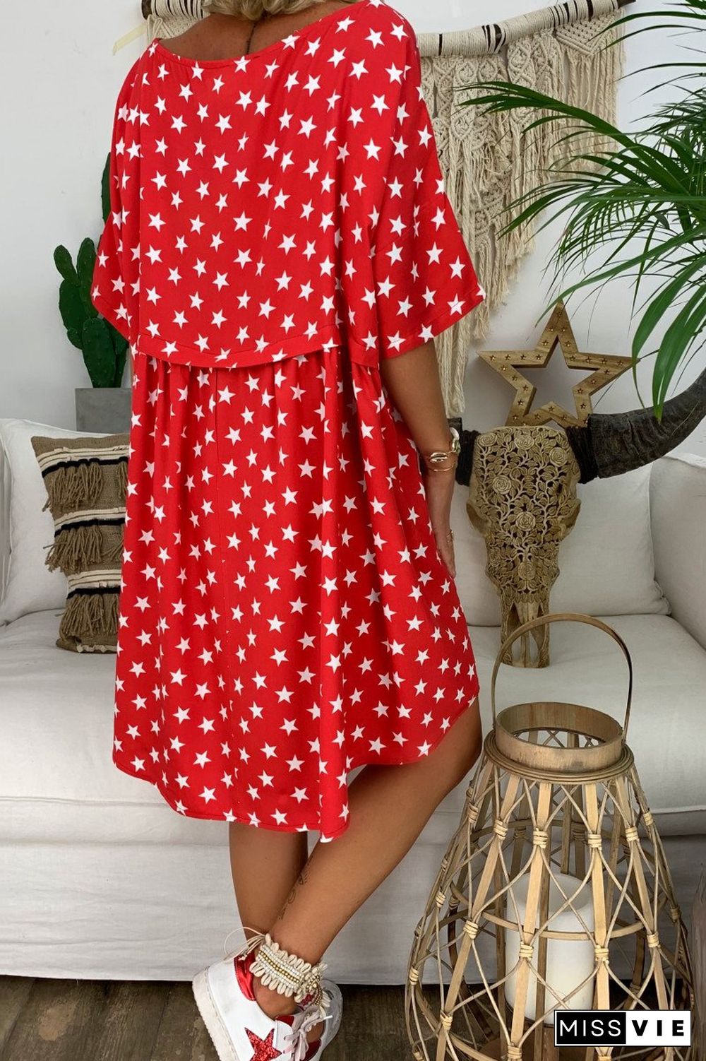 Star Printed Scoop Neck Dress