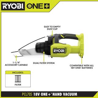 RYOBI ONE+ 18V Cordless Multi-Surface Handheld Vacuum Kit with 2.0 Ah Battery and Charger PCL705K