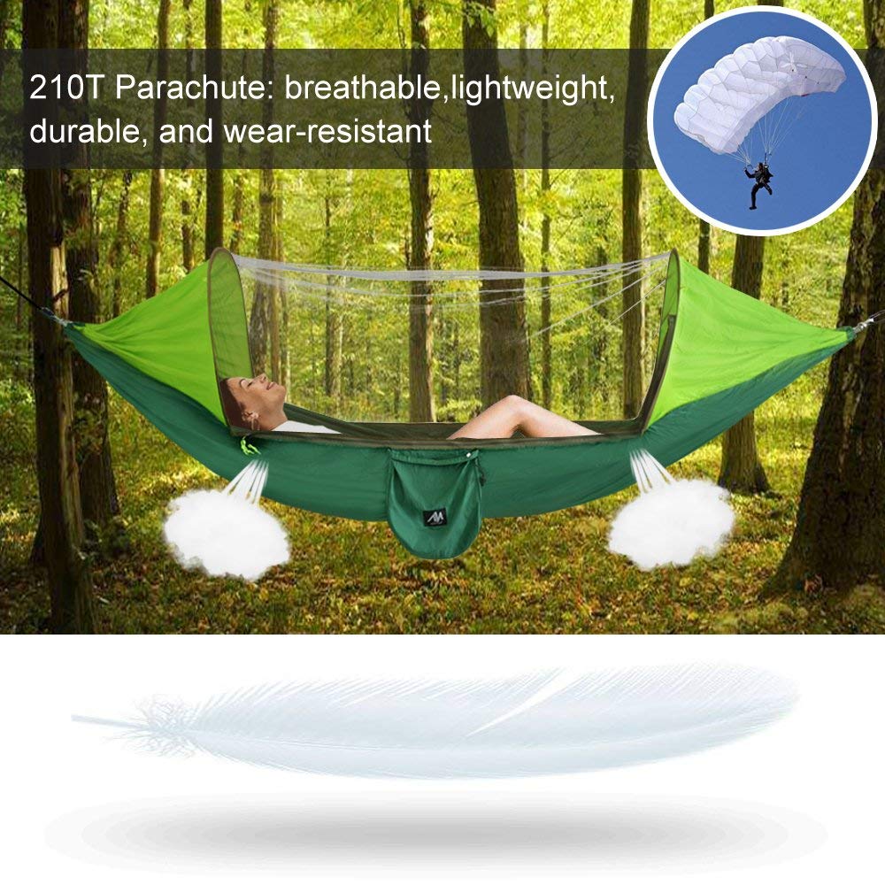 IClover Spring Outdoor Travel Camping Tent 300kg Capacity Hammock Hanging Bed with Mosquito Net, Including Straps, Carabiners, Rope & Carry Bag Green