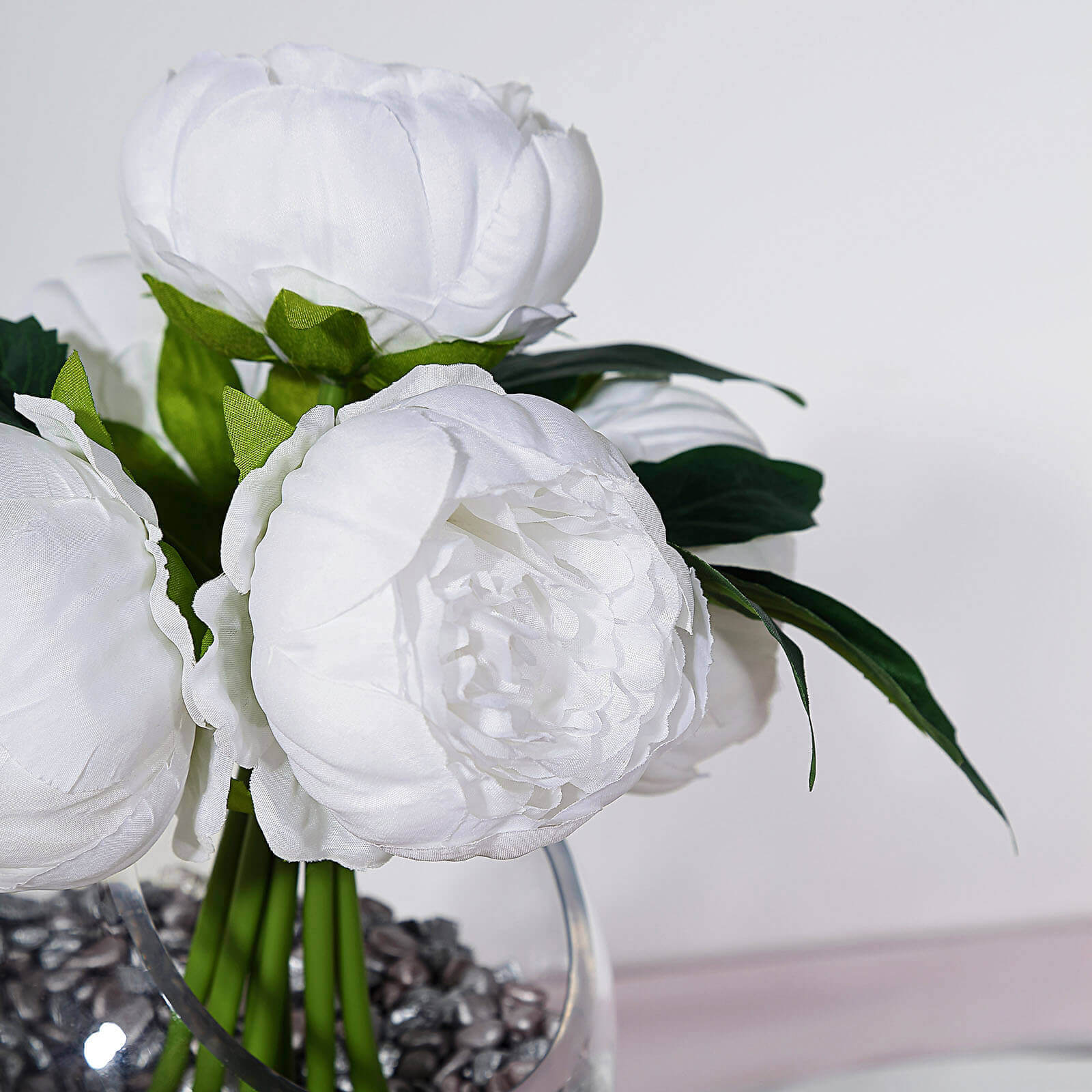 5 Flower Head White Peony Bouquet Artificial Silk Peonies Spray